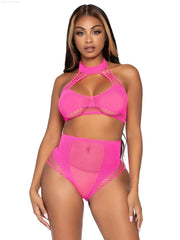 2 Piece Net Crop Top and High Waist Bottoms-French Quarter Lingerie 2 Piece Net Crop Top and High Waist Bottoms-French Quarter Lingerie