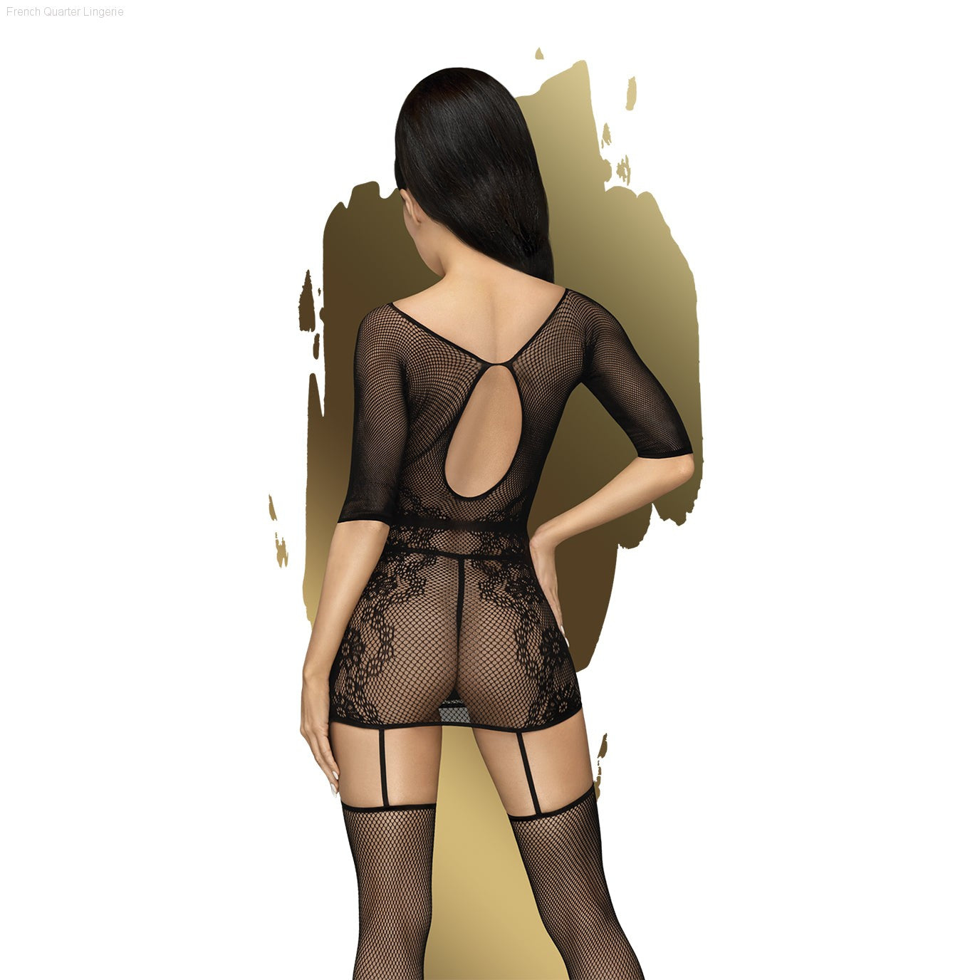 High Stakes - Garter Bodystocking Dress With Keyhole And Floral Ornaments High Stakes - Garter Bodystocking Dress With Keyhole And Floral Ornaments