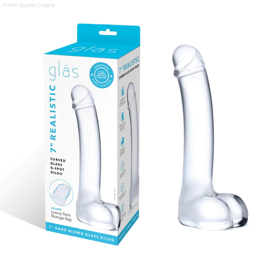 7" Realistic Curved Glass G-Spot Dildo-French Quarter Lingerie 7" Realistic Curved Glass G-Spot Dildo-French Quarter Lingerie