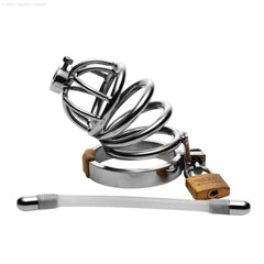 Stainless Steel Chastity Cage with Silicone Urethral Plug Stainless Steel Chastity Cage with Silicone Urethral Plug
