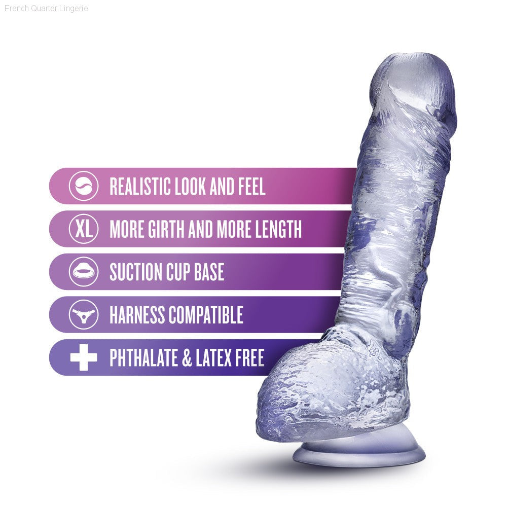 B Yours Plus By Blush® | Hearty n’ Hefty Clear 9-Inch Long Dildo With Balls & Suction Cup Base-French Quarter Lingerie B Yours Plus By Blush® | Hearty n’ Hefty Clear 9-Inch Long Dildo With Balls & Suction Cup Base-French Quarter Lingerie