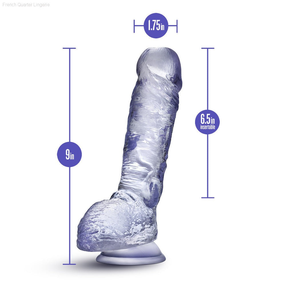 B Yours Plus By Blush® | Hearty n’ Hefty Clear 9-Inch Long Dildo With Balls & Suction Cup Base-French Quarter Lingerie B Yours Plus By Blush® | Hearty n’ Hefty Clear 9-Inch Long Dildo With Balls & Suction Cup Base-French Quarter Lingerie