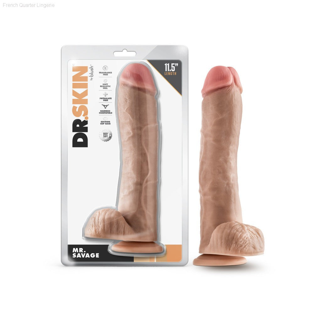Dr. Skin By Blush® | Mr. Savage Realistic 11-Inch Long Dildo With Balls & Suction Cup Base-French Quarter Lingerie Dr. Skin By Blush® | Mr. Savage Realistic 11-Inch Long Dildo With Balls & Suction Cup Base-French Quarter Lingerie