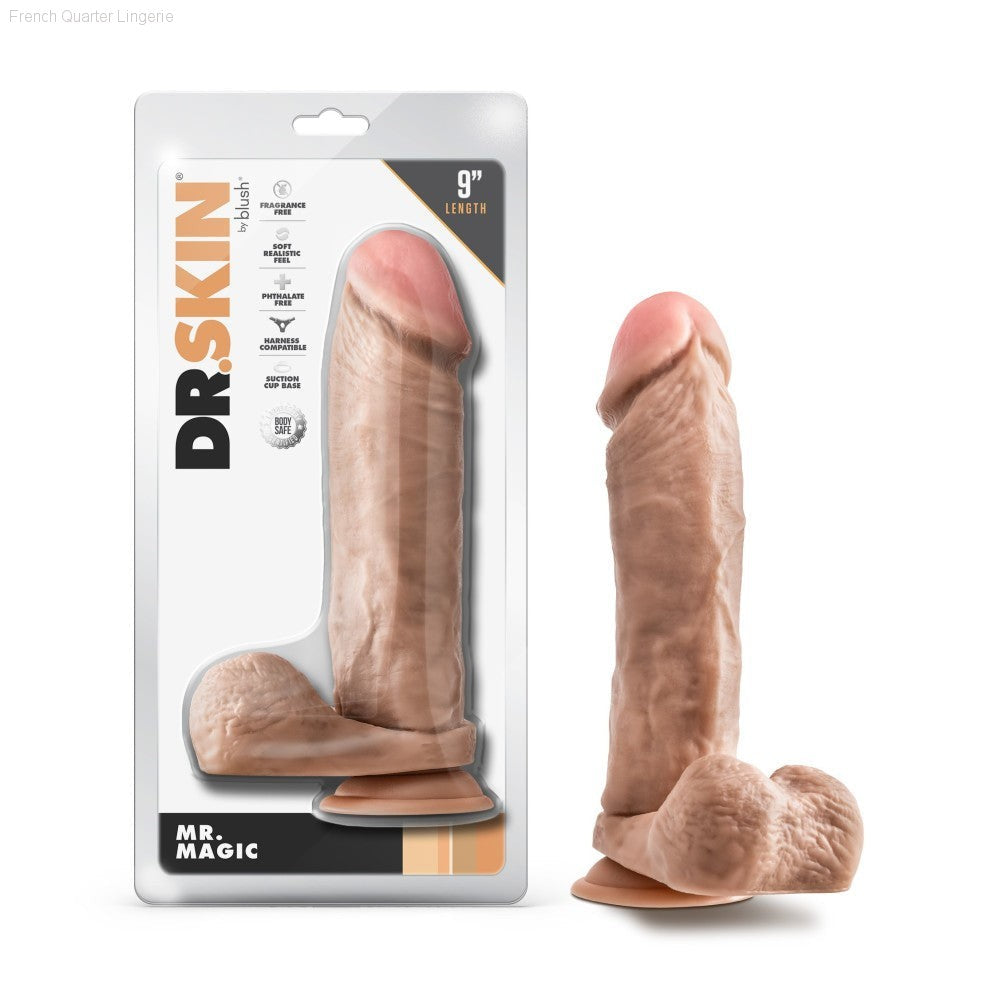 Dr. Skin By Blush® | Mr. Magic 9 Inch Long Dildo with Suction Cup & Balls-French Quarter Lingerie Dr. Skin By Blush® | Mr. Magic 9 Inch Long Dildo with Suction Cup & Balls-French Quarter Lingerie