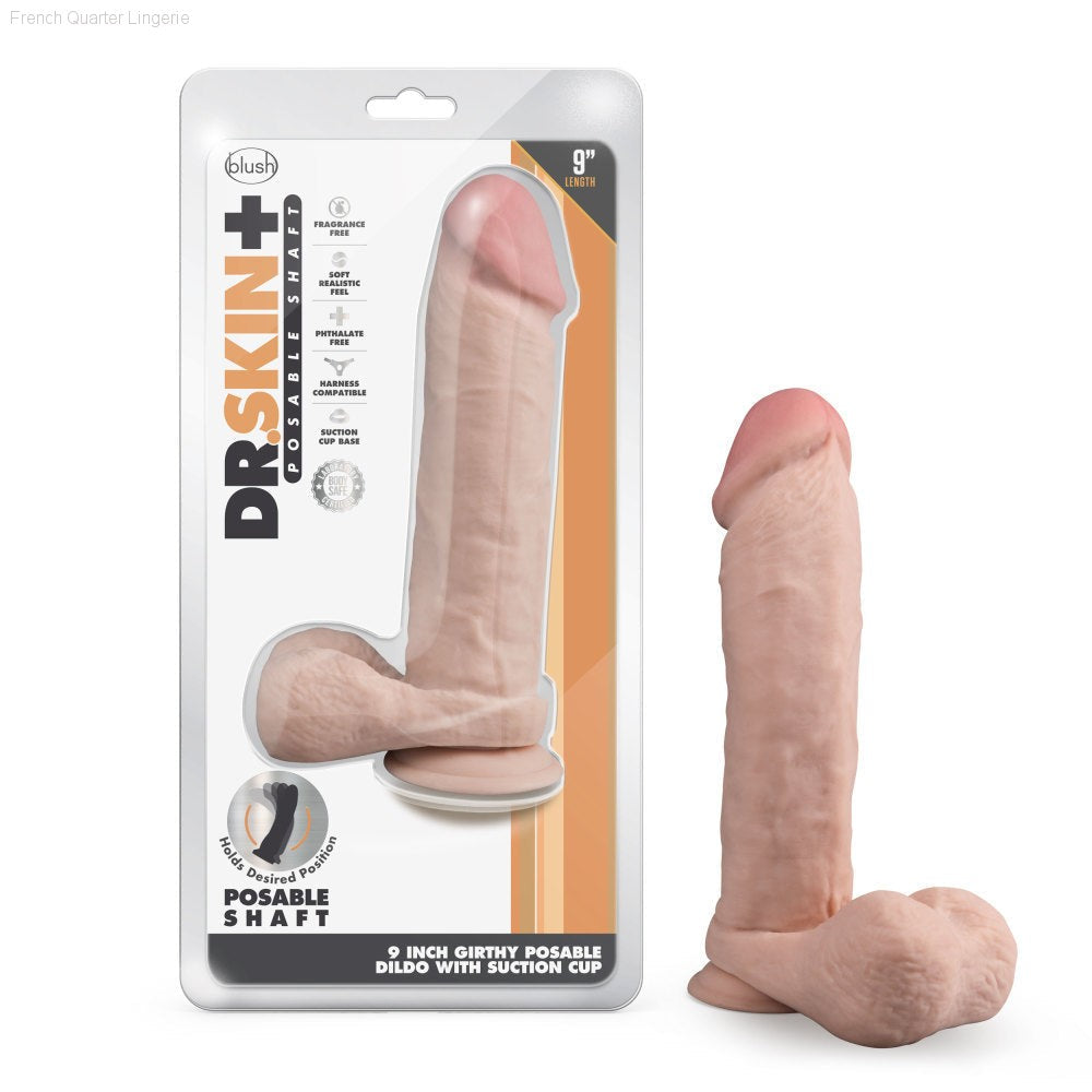 Dr. Skin Plus By Blush® | Realistic 9-Inch Long Soft Yet Erect & Posable Dildo With Balls & Suction Cup Base-French Quarter Lingerie Dr. Skin Plus By Blush® | Realistic 9-Inch Long Soft Yet Erect & Posable Dildo With Balls & Suction Cup Base-French Quarter Lingerie