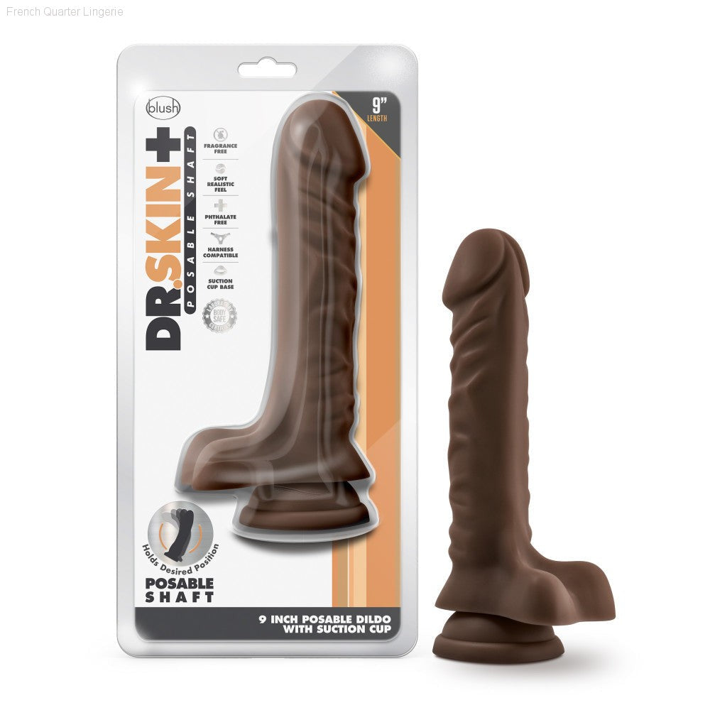 Dr. Skin Plus By Blush® | Realistic 9-Inch Long Soft Yet Erect & Posable Dildo With Balls & Suction Cup Base-French Quarter Lingerie Dr. Skin Plus By Blush® | Realistic 9-Inch Long Soft Yet Erect & Posable Dildo With Balls & Suction Cup Base-French Quarter Lingerie