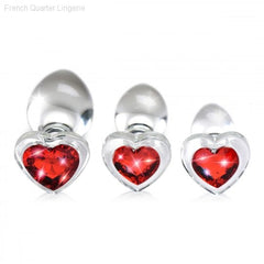Red Heart Gem Glass Anal Plug Set Red Heart Gem Glass Anal Plug Set