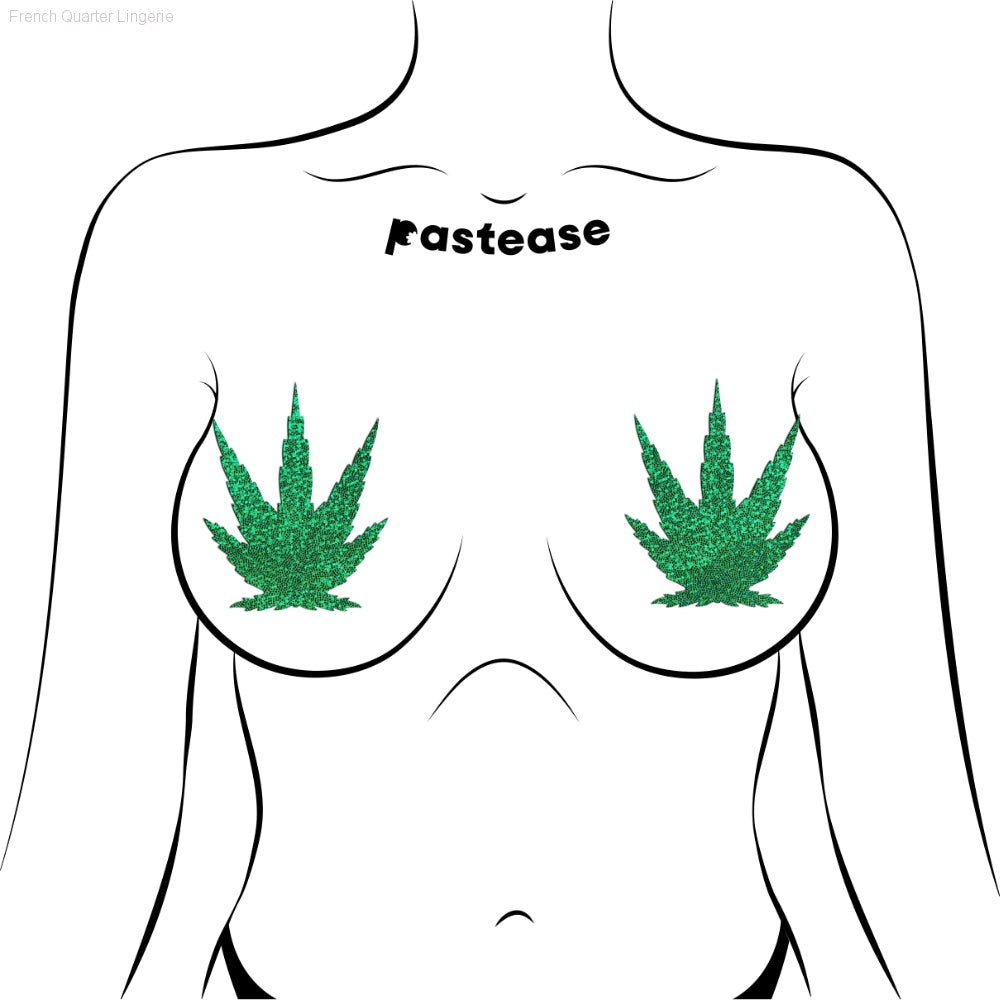 Leaf: Glittering Green Pot Leaves Nipple Pasties By Pastease® Leaf: Glittering Green Pot Leaves Nipple Pasties By Pastease®