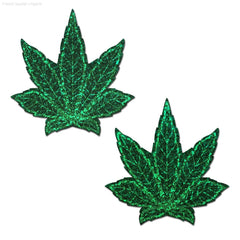 Indica Pot Leaf: Glitter Green Weed Nipple Pasties By Pastease® Indica Pot Leaf: Glitter Green Weed Nipple Pasties By Pastease®