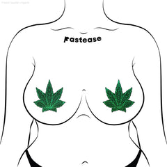 Indica Pot Leaf: Glitter Green Weed Nipple Pasties By Pastease® Indica Pot Leaf: Glitter Green Weed Nipple Pasties By Pastease®