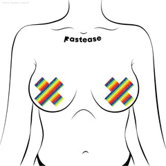 Plus X: Glittering Rainbow Cross Nipple Pasties By Pastease® Plus X: Glittering Rainbow Cross Nipple Pasties By Pastease®