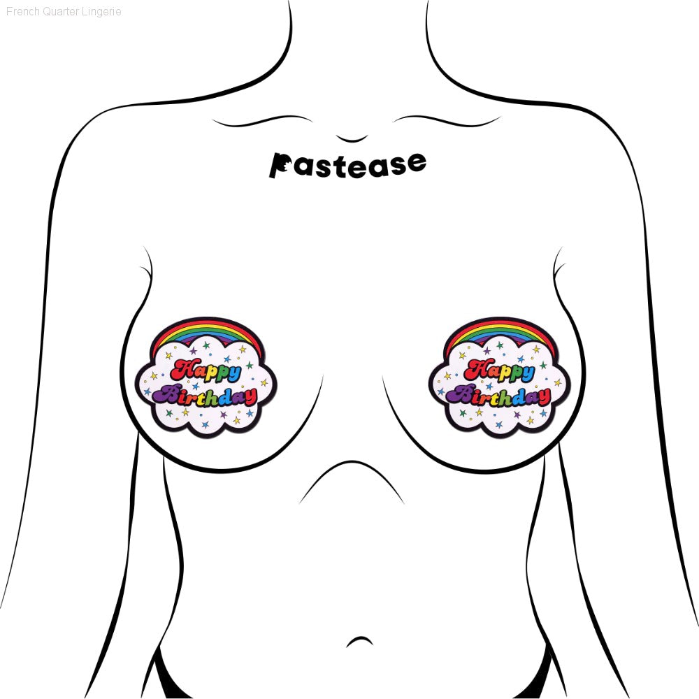 Cloud: Rainbow 'Happy Birthday' Cloud Nipple Pasties By Pastease® Cloud: Rainbow 'Happy Birthday' Cloud Nipple Pasties By Pastease®