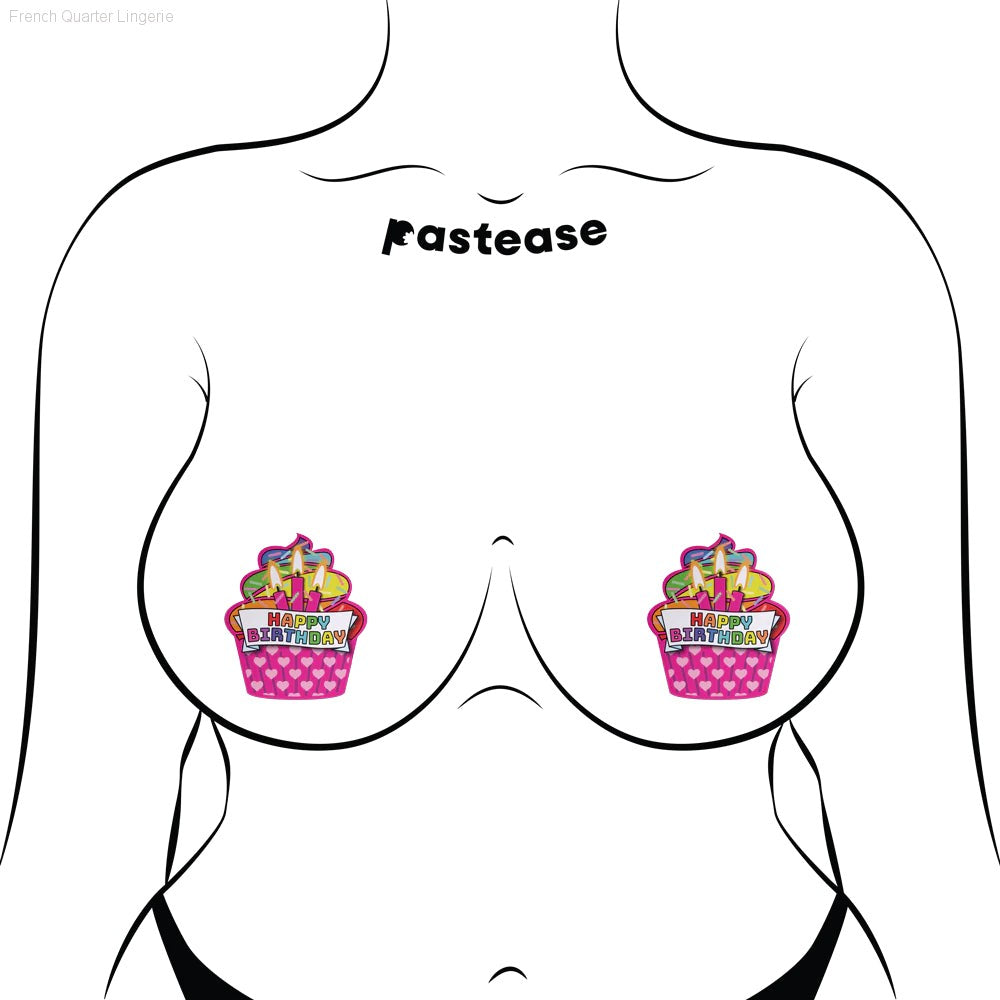 Cupcake: Pink & Multi-Color Happy Birthday Nipple Pasties By Pastease® Cupcake: Pink & Multi-Color Happy Birthday Nipple Pasties By Pastease®