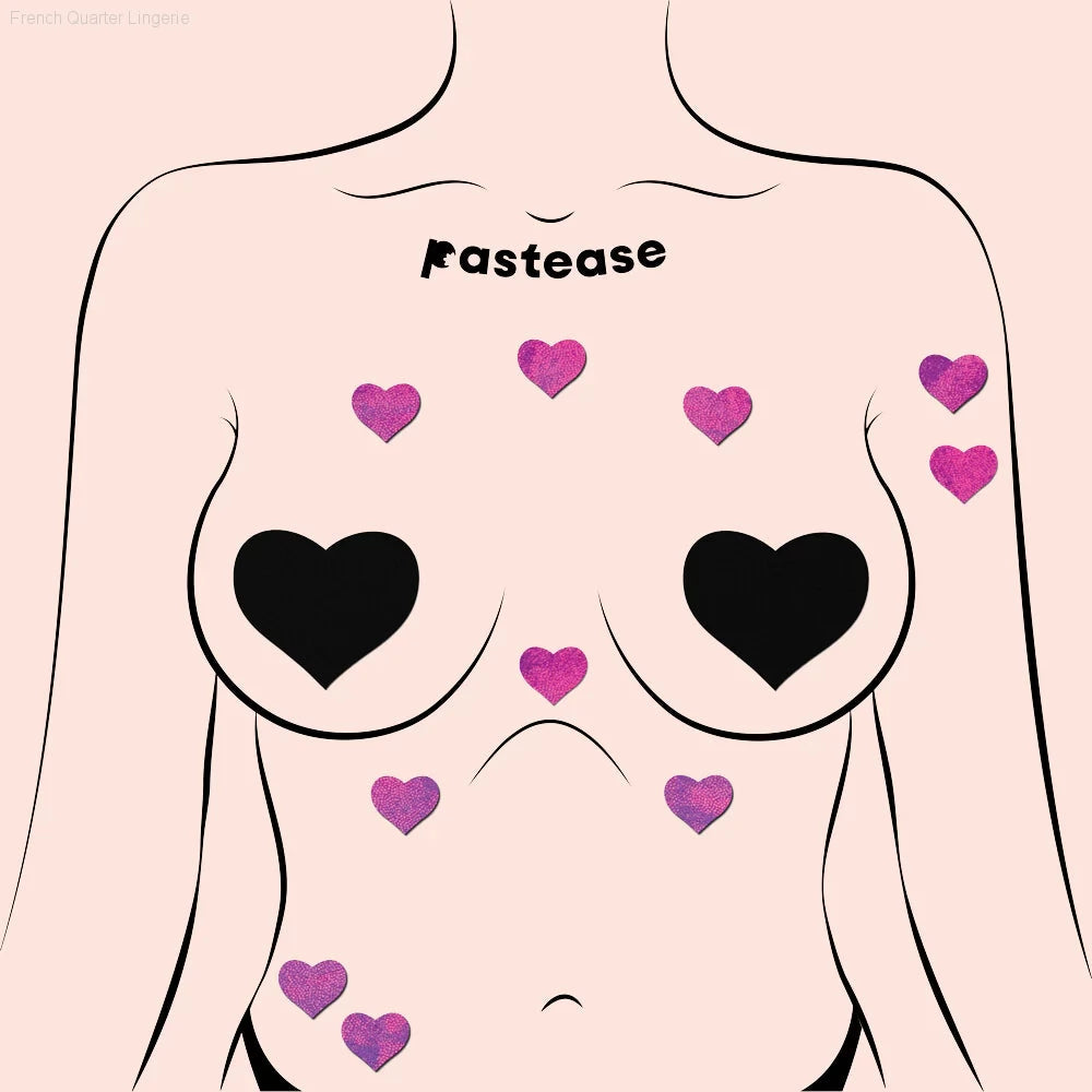 Body Minis: 10 Mini Pink Holographic Hearts Nipple & Body Pasties by Pastease®-French Quarter Lingerie Body Minis: 10 Mini Pink Holographic Hearts Nipple & Body Pasties by Pastease®-French Quarter Lingerie