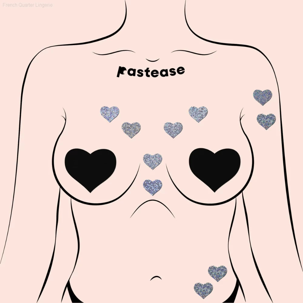 Body Minis: 10 Mini Pink Holographic Hearts Nipple & Body Pasties by Pastease®-French Quarter Lingerie Body Minis: 10 Mini Pink Holographic Hearts Nipple & Body Pasties by Pastease®-French Quarter Lingerie
