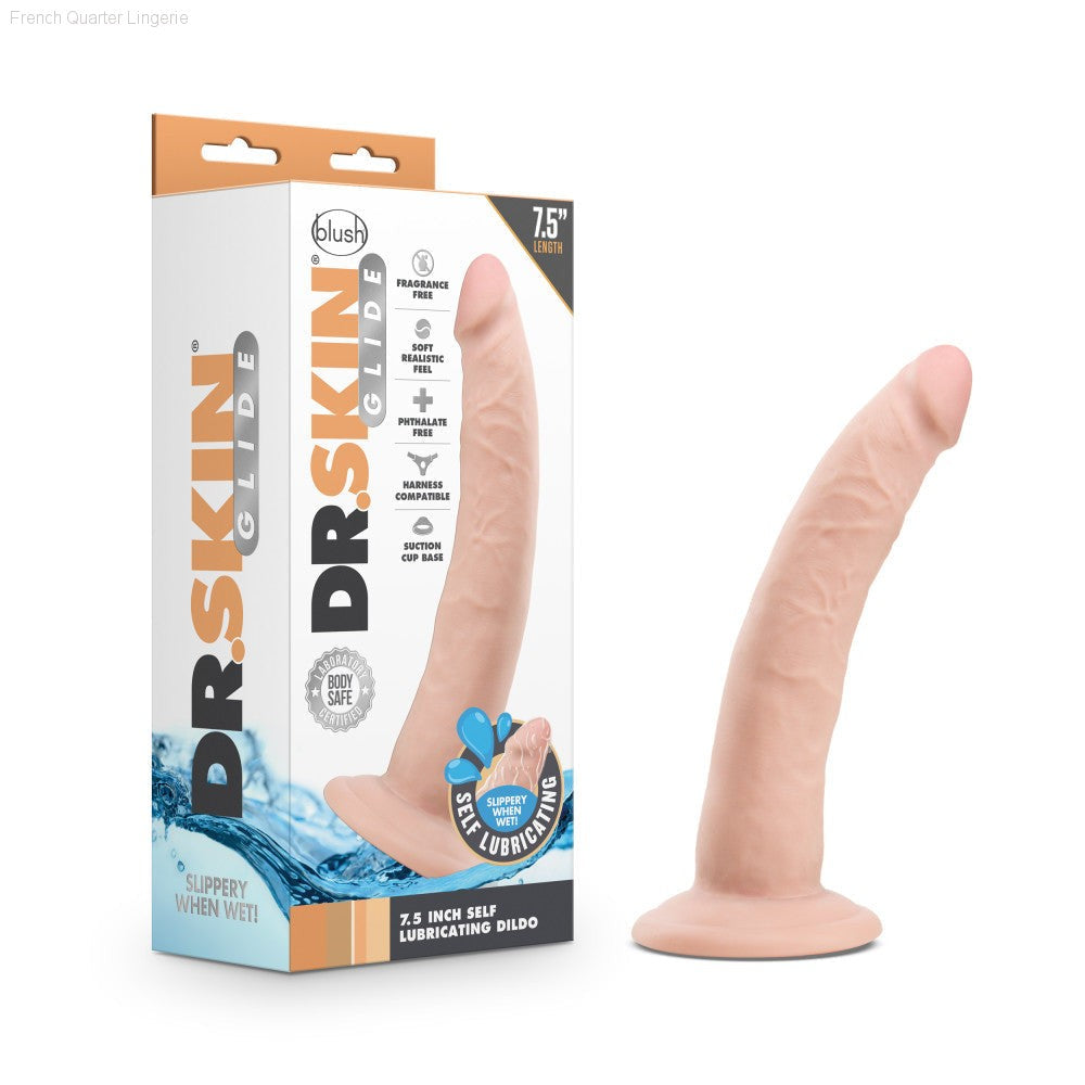 Dr. Skin Glide By Blush® | Realistic 7.5-Inch Long Self-Lubricating Dildo With Suction Cup Base-French Quarter Lingerie Dr. Skin Glide By Blush® | Realistic 7.5-Inch Long Self-Lubricating Dildo With Suction Cup Base-French Quarter Lingerie