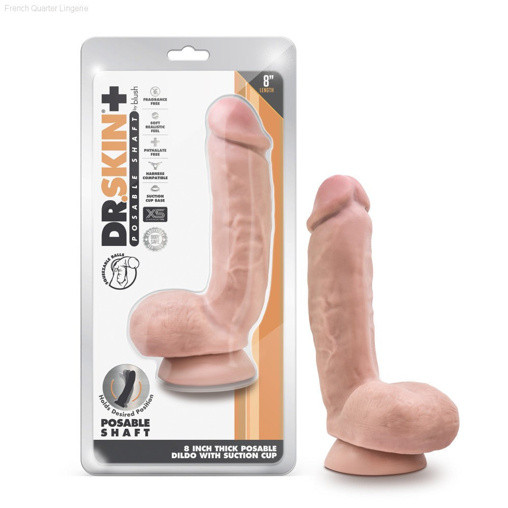 Dr. Skin Plus By Blush® | Realistic 8.5-Inch Long Soft Yet Erect & Posable Dildo With Balls & Suction Cup Base-French Quarter Lingerie Dr. Skin Plus By Blush® | Realistic 8.5-Inch Long Soft Yet Erect & Posable Dildo With Balls & Suction Cup Base-French Quarter Lingerie