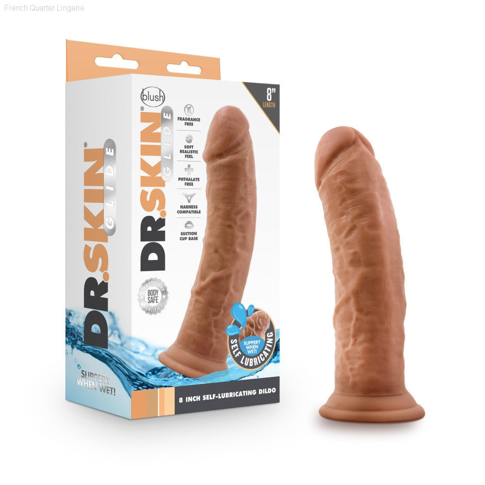 Dr. Skin Glide By Blush® | Realistic 8-Inch Long Self-Lubricating Dildo With Suction Cup Base-French Quarter Lingerie Dr. Skin Glide By Blush® | Realistic 8-Inch Long Self-Lubricating Dildo With Suction Cup Base-French Quarter Lingerie