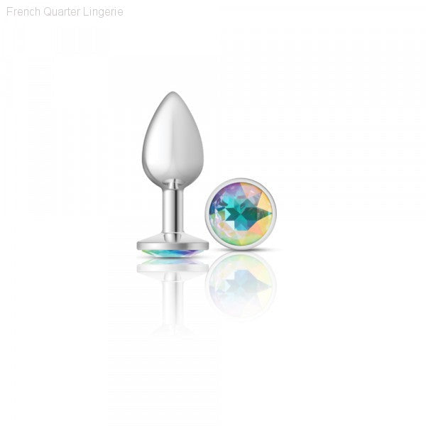 Cheeky Charms - Silver Metal Butt Plug - Round/Clear-French Quarter Lingerie Cheeky Charms - Silver Metal Butt Plug - Round/Clear-French Quarter Lingerie