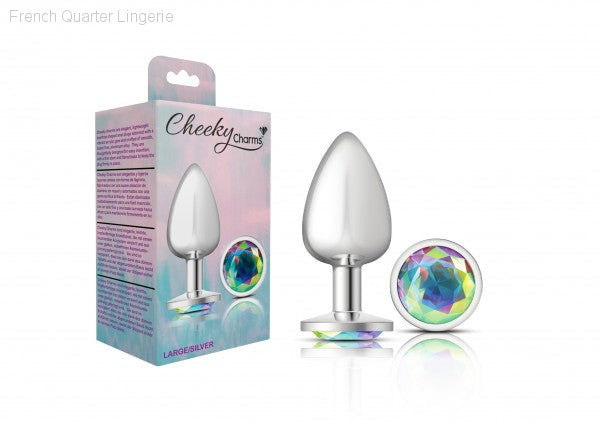 Cheeky Charms - Silver Metal Butt Plug - Round/Clear-French Quarter Lingerie Cheeky Charms - Silver Metal Butt Plug - Round/Clear-French Quarter Lingerie