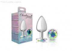 Cheeky Charms - Silver Metal Butt Plug - Round/Clear-French Quarter Lingerie Cheeky Charms - Silver Metal Butt Plug - Round/Clear-French Quarter Lingerie