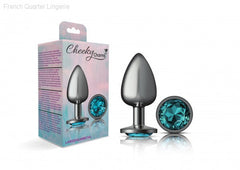 Cheeky Charms - Gunmetal Metal Butt Plug - Round/Teal-French Quarter Lingerie Cheeky Charms - Gunmetal Metal Butt Plug - Round/Teal-French Quarter Lingerie