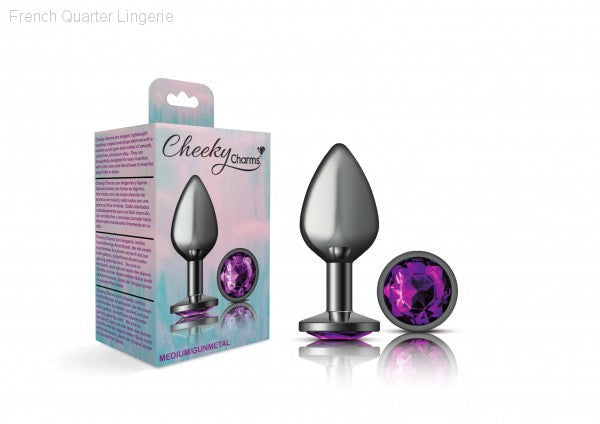 Cheeky Charms - Gunmetal Metal Butt Plug - Round/Purple-French Quarter Lingerie Cheeky Charms - Gunmetal Metal Butt Plug - Round/Purple-French Quarter Lingerie