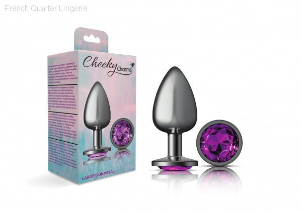 Cheeky Charms - Gunmetal Metal Butt Plug - Round/Purple-French Quarter Lingerie Cheeky Charms - Gunmetal Metal Butt Plug - Round/Purple-French Quarter Lingerie