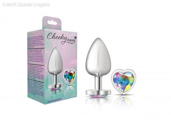 Cheeky Charms - Silver Metal Butt Plug - Heart/Clear-French Quarter Lingerie Cheeky Charms - Silver Metal Butt Plug - Heart/Clear-French Quarter Lingerie