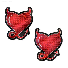 Devil Heart: Red Glittering Hearts With Horns & Tail Nipple Pasties By Pastease® Devil Heart: Red Glittering Hearts With Horns & Tail Nipple Pasties By Pastease®