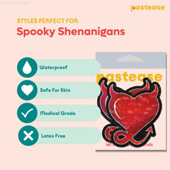 Devil Heart: Red Glittering Hearts with Horns & Tail Nipple Pasties by Pastease®-French Quarter Lingerie Devil Heart: Red Glittering Hearts with Horns & Tail Nipple Pasties by Pastease®-French Quarter Lingerie