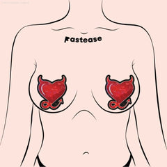 Devil Heart: Red Glittering Hearts with Horns & Tail Nipple Pasties by Pastease®-French Quarter Lingerie Devil Heart: Red Glittering Hearts with Horns & Tail Nipple Pasties by Pastease®-French Quarter Lingerie