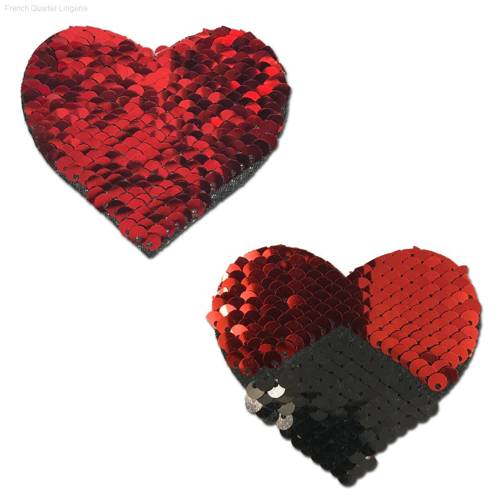 Love: Red & Black Color Changing Sequin Heart Nipple Pasties By Pastease® Love: Red & Black Color Changing Sequin Heart Nipple Pasties By Pastease®