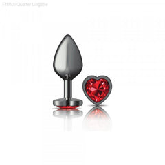 Cheeky Charms - Gunmetal Metal Butt Plug - Heart/Dark Red-French Quarter Lingerie Cheeky Charms - Gunmetal Metal Butt Plug - Heart/Dark Red-French Quarter Lingerie