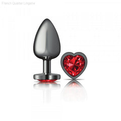 Cheeky Charms - Gunmetal Metal Butt Plug - Heart/Dark Red-French Quarter Lingerie Cheeky Charms - Gunmetal Metal Butt Plug - Heart/Dark Red-French Quarter Lingerie