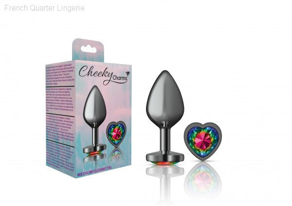 Cheeky Charms - Gunmetal Metal Butt Plug - Heart/Rainbow-French Quarter Lingerie Cheeky Charms - Gunmetal Metal Butt Plug - Heart/Rainbow-French Quarter Lingerie