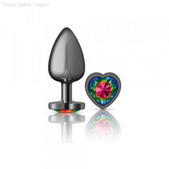 Cheeky Charms - Gunmetal Metal Butt Plug - Heart/Rainbow-French Quarter Lingerie Cheeky Charms - Gunmetal Metal Butt Plug - Heart/Rainbow-French Quarter Lingerie