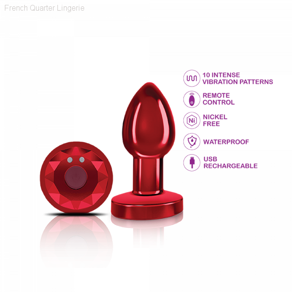 Cheeky Charms - Rechargeable Vibrating Metal Butt Plug With Remote Control - Red Cheeky Charms - Rechargeable Vibrating Metal Butt Plug With Remote Control - Red