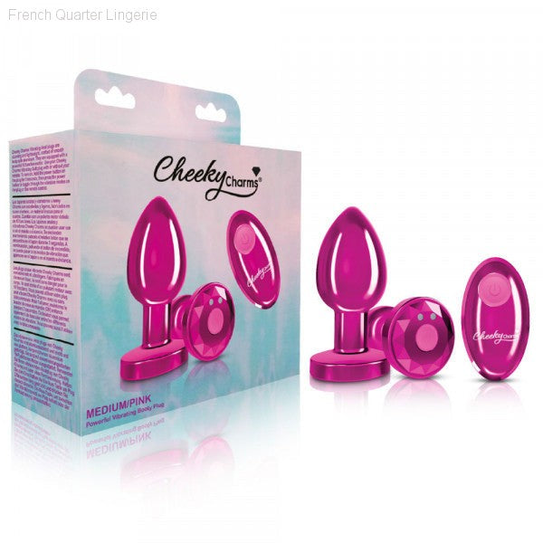 Cheeky Charms - Rechargeable Vibrating Metal Butt Plug with Remote Control - Pink-French Quarter Lingerie Cheeky Charms - Rechargeable Vibrating Metal Butt Plug with Remote Control - Pink-French Quarter Lingerie
