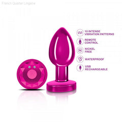 Cheeky Charms - Rechargeable Vibrating Metal Butt Plug with Remote Control - Pink-French Quarter Lingerie Cheeky Charms - Rechargeable Vibrating Metal Butt Plug with Remote Control - Pink-French Quarter Lingerie