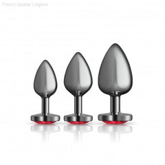 Cheeky Charms - Metal Butt Plug Gunmetal - Heart Dark Red - Anal Trainer Kit-French Quarter Lingerie Cheeky Charms - Metal Butt Plug Gunmetal - Heart Dark Red - Anal Trainer Kit-French Quarter Lingerie