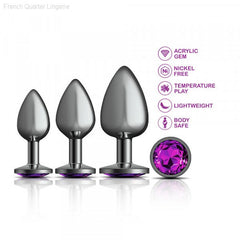 Cheeky Charms - Metal Butt Plug Gunmetal - Round - Anal Trainer Kit-French Quarter Lingerie Cheeky Charms - Metal Butt Plug Gunmetal - Round - Anal Trainer Kit-French Quarter Lingerie