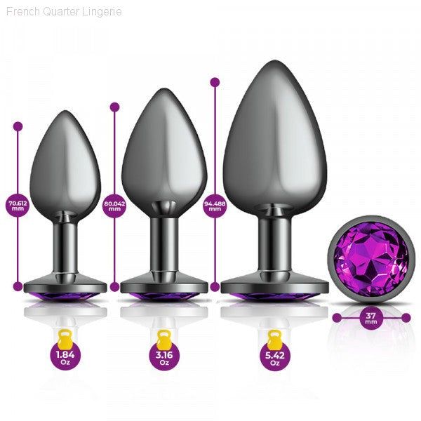 Cheeky Charms - Metal Butt Plug Gunmetal - Round - Anal Trainer Kit-French Quarter Lingerie Cheeky Charms - Metal Butt Plug Gunmetal - Round - Anal Trainer Kit-French Quarter Lingerie