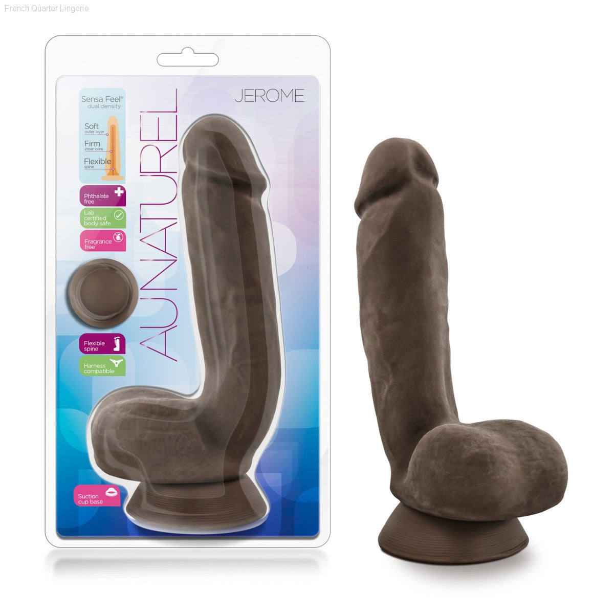 Au Naturel By Blush® | Jerome Realistic Brown 8.5-Inch Long Dildo With Balls & Suction Cup Base-French Quarter Lingerie Au Naturel By Blush® | Jerome Realistic Brown 8.5-Inch Long Dildo With Balls & Suction Cup Base-French Quarter Lingerie