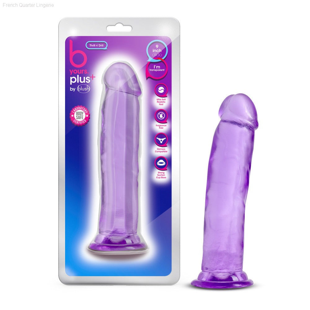 B Yours Plus By Blush® | Thrill N’ Drill Realistic Purple 9-Inch Long Dildo With Suction Cup Base-French Quarter Lingerie B Yours Plus By Blush® | Thrill N’ Drill Realistic Purple 9-Inch Long Dildo With Suction Cup Base-French Quarter Lingerie