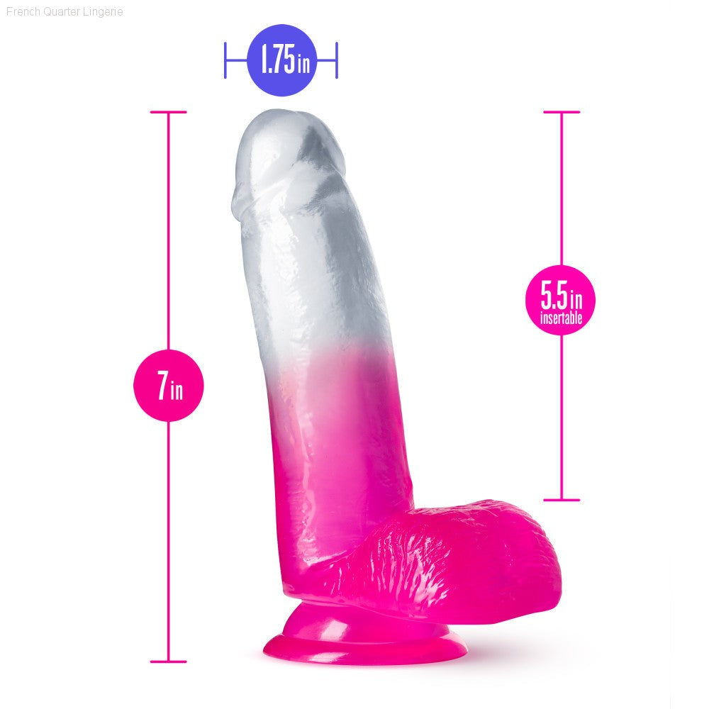 B Yours By Blush® | Sugar Magnolia Realistic Fuchsia 6.75-Inch Long Dildo With Balls & Suction Cup Base-French Quarter Lingerie B Yours By Blush® | Sugar Magnolia Realistic Fuchsia 6.75-Inch Long Dildo With Balls & Suction Cup Base-French Quarter Lingerie