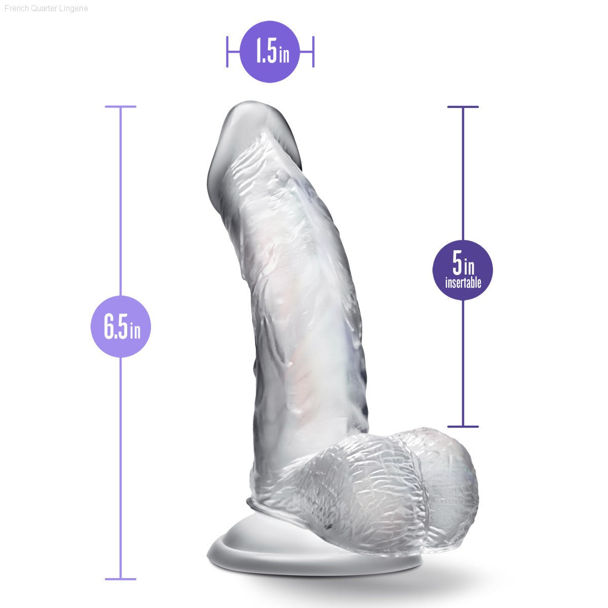 B Yours Diamond By Blush® | Sparkle Realistic G-Spot Clear 6.5-Inch Long Dildo With Balls & Suction Cup Base-French Quarter Lingerie B Yours Diamond By Blush® | Sparkle Realistic G-Spot Clear 6.5-Inch Long Dildo With Balls & Suction Cup Base-French Quarter Lingerie