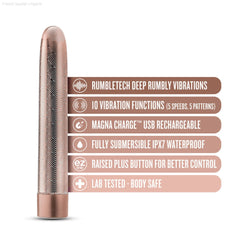 The Collection By Blush® | Lattice 7 Inch Slimline G-Spot Vibrator In Rose Gold - 10 RumbleTech Vibration Modes The Collection By Blush® | Lattice 7 Inch Slimline G-Spot Vibrator In Rose Gold - 10 RumbleTech Vibration Modes