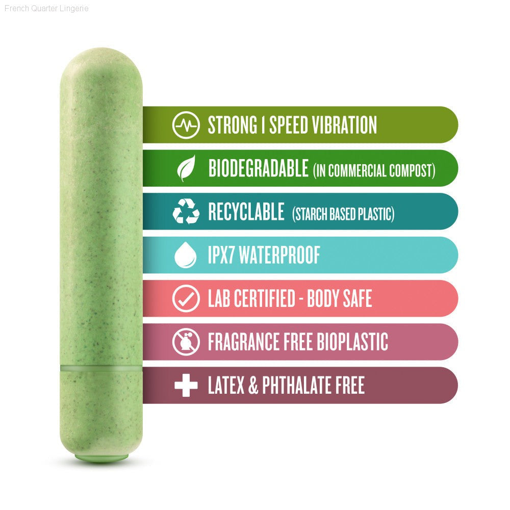 Gaia By Blush® | Eco Bullet: Plant-Based 3.5” Smooth Waterproof Bullet Vibrator - Made from Sustainable BioFeel™-French Quarter Lingerie Gaia By Blush® | Eco Bullet: Plant-Based 3.5” Smooth Waterproof Bullet Vibrator - Made from Sustainable BioFeel™-French Quarter Lingerie