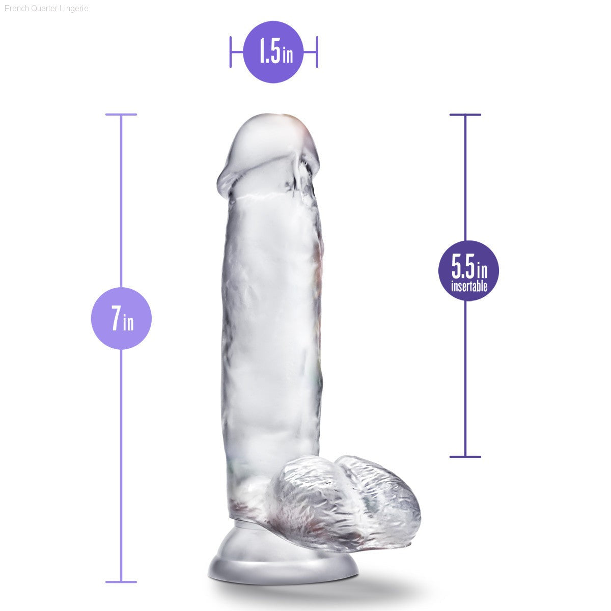 B Yours Diamond By Blush® | Gleam Realistic Clear 7-Inch Long Dildo With Balls & Suction Cup Base-French Quarter Lingerie B Yours Diamond By Blush® | Gleam Realistic Clear 7-Inch Long Dildo With Balls & Suction Cup Base-French Quarter Lingerie